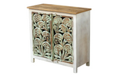 Antique Indian Jali Hand Carved Solid Wooden Cabinet Greenwash 91x40x90cm A0125